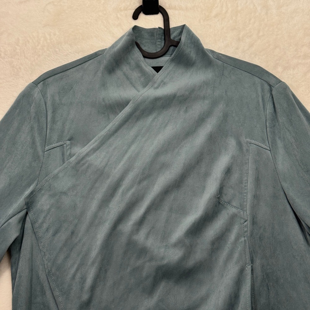 Edyson Jacket Womens XL Blue Faux Suede Draped Open Front Waterfall Hem